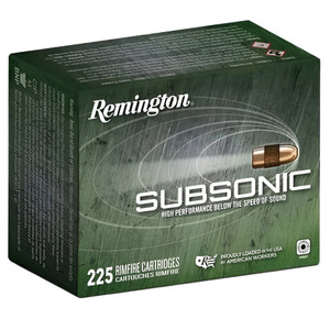 Remington Subsonic Rimfire 1,050 fps 22 Long Rifle 40 Grain Copper Plated Hollow Point Handgun Ammunition Remington Subsonic Rimfire 1,050 fps 22 Long Rifle 40 Grain Copper Plated Hollow Point Handgun Ammunition