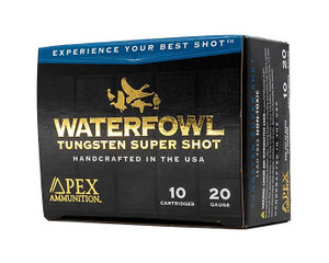 Apex Waterfowl 1,500 fps 20 Gauge 3" 3/4 oz. #8 Tungsten Super Shot Shotgun Ammunition Apex Waterfowl 1,500 fps 20 Gauge 3" 3/4 oz. #8 Tungsten Super Shot Shotgun Ammunition