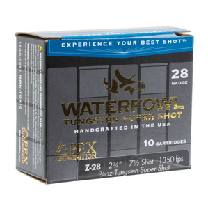 Apex Waterfowl 1,350 fps 28 Gauge 2-3/4" 3/4 oz. #7-1/2 Tungsten Super Shot Shotgun Ammunition Apex Waterfowl 1,350 fps 28 Gauge 2-3/4" 3/4 oz. #7-1/2 Tungsten Super Shot Shotgun Ammunition