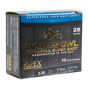 Apex Waterfowl 1,350 fps 28 Gauge 2-34 34 oz. #8 Tungsten Steel Super Shot Shotgun Ammunition Apex Waterfowl 1,350 fps 28 Gauge 2-34 34 oz. #8 Tungsten Steel Super Shot Shotgun Ammunition