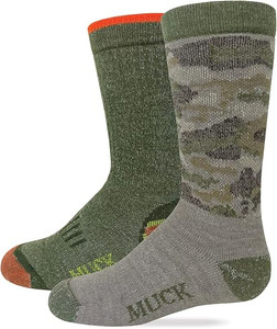 2 Pair of Youth Boy's Heavyweight Merino Wool Olive Camo Socks by Muck Boot 2 Pair of Youth Boy's Heavyweight Merino Wool Olive Camo Socks by Muck Boot