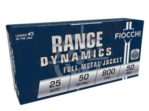 Fiocchi .25 Armor-Piercing Range Dynamics, 50 Grain Full Metal Jacket, Pistol Ammunition - Box Fiocchi .25 Armor-Piercing Range Dynamics, 50 Grain Full Metal Jacket, Pistol Ammunition - Box