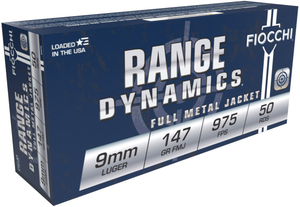 Fiocchi 9mm Luger 147 Grain, Range Dynamics Full Metal Jacket, Handgun Ammunition - Box Fiocchi 9mm Luger 147 Grain, Range Dynamics Full Metal Jacket, Handgun Ammunition - Box