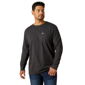 Men's Cotton Strong Standard Long Sleeve Charcoal Pocket Tee Shirt by Ariat