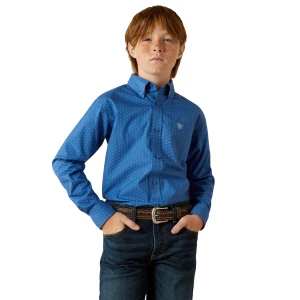 Youth Stratford Classic Fit Blue Long Sleeve Button Down Shirt by Ariat