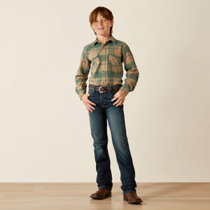 Ariat Boys Huxlee Retro Snap Long Sleeve Shirt in Deep Teal Ariat Boys Huxlee Retro Snap Long Sleeve Shirt in Deep Teal