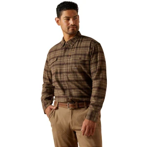 Men's Rebar Flannel DuraStretch Long Sleeve Brown Work Shirt by Ariat