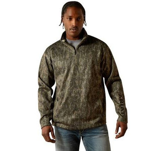 Men's Caldwell Logo Quarter Zip Green Treebark Sweater by Ariat