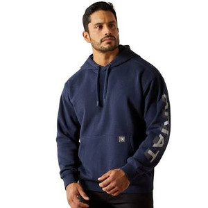Men's Rebar Lightweight Logo Navy Hoodie by Ariat