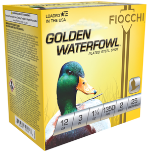 Fiocchi Golden Waterfowl 12 Gauge 3" #2 Steel Shot – 1 1/4 oz – 1350 FPS Fiocchi Golden Waterfowl 12 Gauge 3" #2 Steel Shot – 1 1/4 oz – 1350 FPS