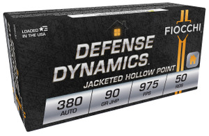 Fiocchi Defense Dynamics 975 fps 380 ACP 90 Grain Jacketed Hollow Point Handgun Ammunition