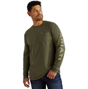 Men's Rebar Cotton Strong Standard Long Sleeve Logo Tee Shirt by Ariat