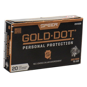 Speer Gold Dot 2,775 fps 223 Remington 75 Grain Soft Point Rifle Ammunition