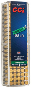 CCI Green Tag Competition 1,070 fps 22 Long Rifle 40 Grain Lead Round Nose Rimfire Ammunition