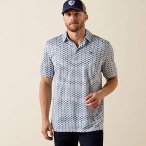 All Over Print Short Sleeve Polo Shirt in White Southwest Print by Ariat