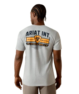Men's Banner Badge Short Sleeve Grey Graphic Tee Shirt by Ariat