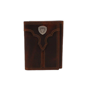 Men's Brown Center Bump Shield Trifold Wallet by Ariat
