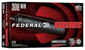 Federal Subsonic 1,000 fps 308 Winchester 205 Grain Target Hollow Point Rifle Ammunition