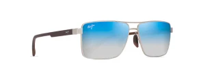 Piha Sunglasses with Matte Silver and Brown Frames with Dual Mirror Blue and Silver Lens by Maui Jim
