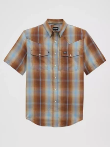 Western Performance Short Sleeve Plaid Snap Shirt by Wrangler