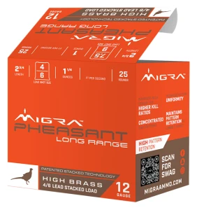 Migra Pheasant Long Range 1350fps 12 Gauge 2-3/4" 1-1/4oz #4&6 Lead Shot Shotgun Ammunition
