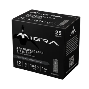 Migra Orgianal Stacked 1445fps 12ga 3" 1-1/4oz #2-3 Stacked Steel Shot Shotgun Ammunition