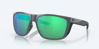 Ferg XL Shiny Gray with Green Mirror Polarized Sunglasses by Costa Del Mar