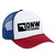 DNW Outdoors patriotic red white and blue foam rope trucker hat with an adjustable snapback for outdoor lifestyle wear.