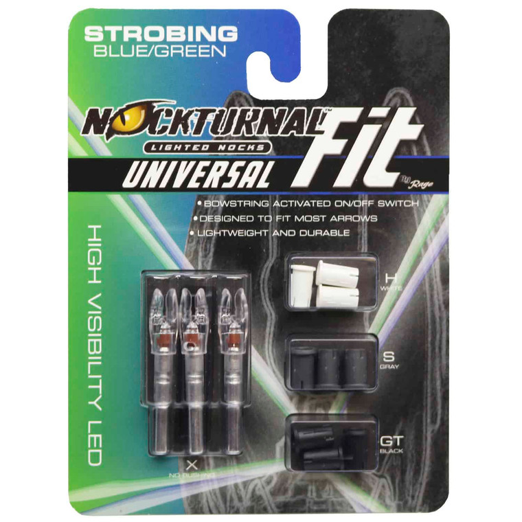 3 Pack Blue & Green Strobing FIT Universal Size Lighted Nocks by Nockturnal 3 Pack Blue & Green Strobing FIT Universal Size Lighted Nocks by Nockturnal