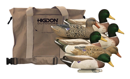 6 Pack Flocked Head Magnum Mallard Foam Filled Duck Decoys with 6 Slot Bag by Higdon Outdoors