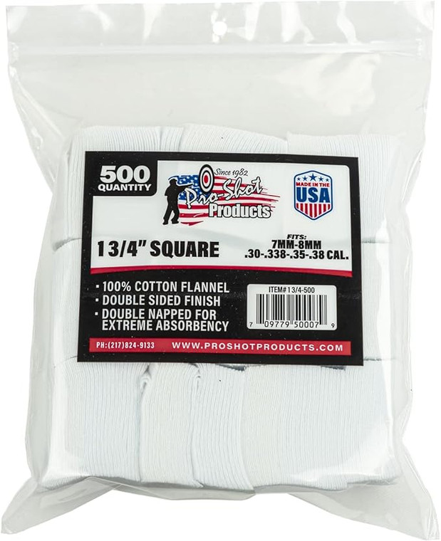 7mm/.38 Caliber 1-3/4 in. Square Cleaning Patches in 500 Pack by Pro-Shot