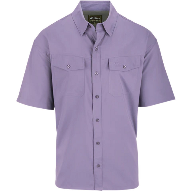 Traveler's Solid Dobby Short Sleeve Shirt by Drake in Crocus Petal Lavender