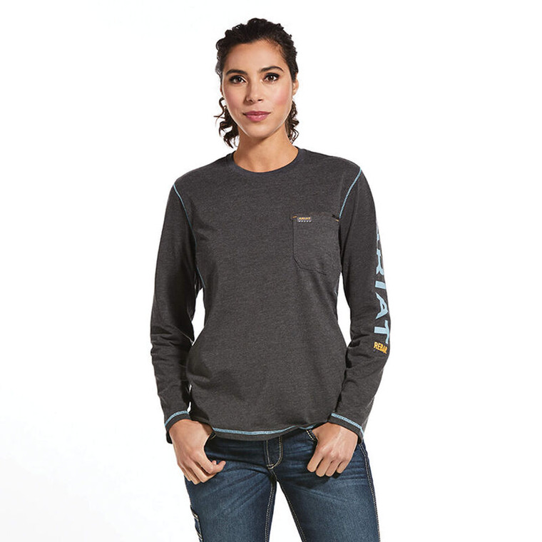 Rebar Workman Logo Long Sleeve Tee in Charcoal Heather by Ariat