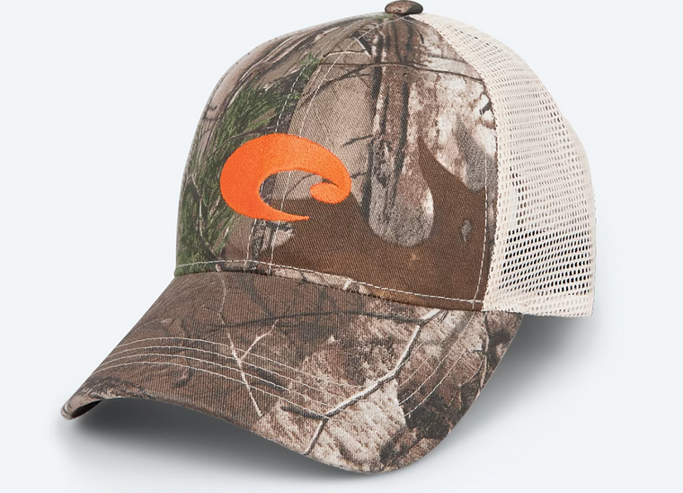 Mossy Oak Mesh Hat with Orange Logo by Costa Del Mar