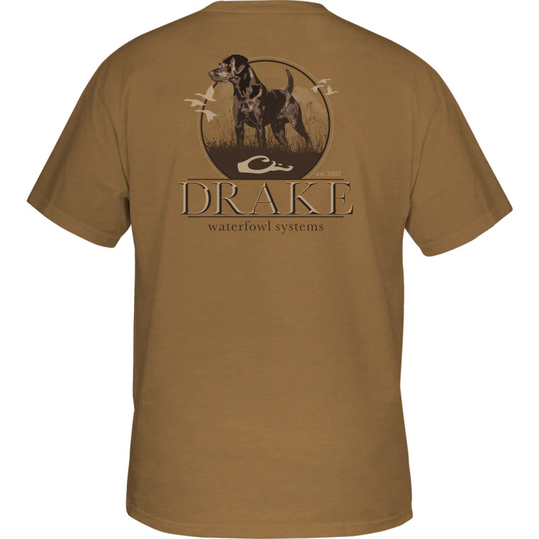 Men's Standing Black Lab Short Sleeve Pocket Graphic Tee Shirt by Drake