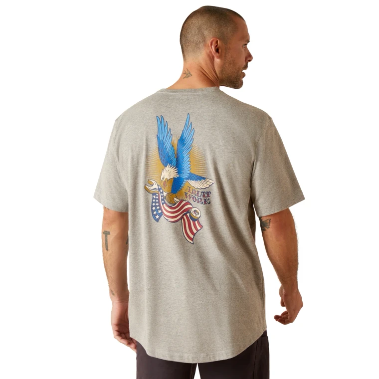 Men's Rebar Workman Victory Eagle Short Sleeve Grey Tee Shirt by Ariat