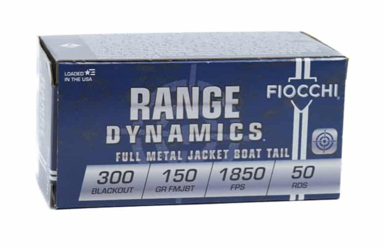 Fiocchi Range Dynamics 1,850 fps 300 Blackout 150 Grain Full Metal Jacket Boat Tail Rifle Ammunition