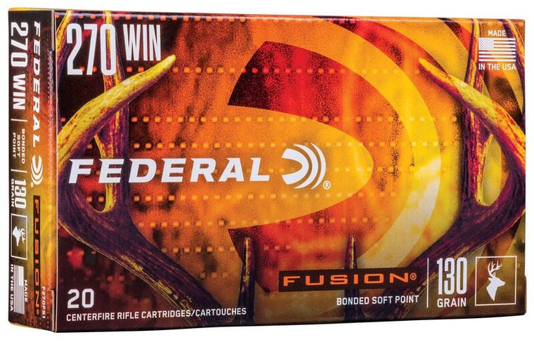 Federal Fusion 3,050 fps 130 Grain 270 Winchester Spitzer Boat Tail Soft Point Rifle Ammunition