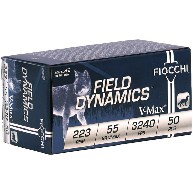 Fiocchi Field Dynamics 3,240 fps 223 Remington 55 Grain Hornady V-Max Rifle Ammunition
