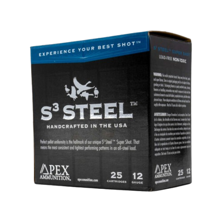 Apex Waterfowl 12 Gauge 25 Rounds, Tungsten S³ Steel Blend 1-14 oz. #2, Shotgun Ammunition