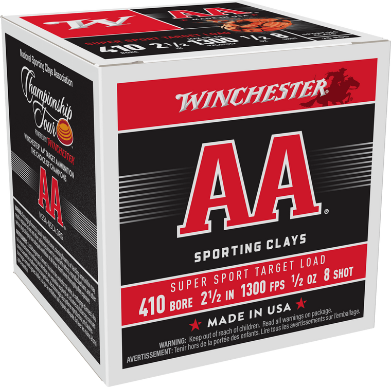 Winchester AA Sporting Clays 1,300 fps 410 Gauge 2-1/2" 1/ 2oz. #8 Super Sport Target Load Shotgun Ammunition