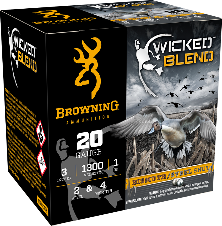 Browning Wicked Blend 1300fps 20 Gauge 3" 1oz #2 and #4 Steel and Bismuth Blended Shot Ammunition