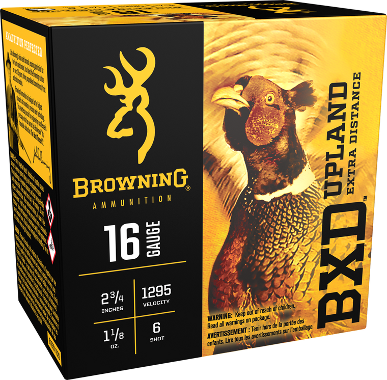 Browning BXD Upland, 16 Gauge 2-34 in. 1-18 oz. #6 Nickel Plated Lead Shot, Shotgun Ammunition