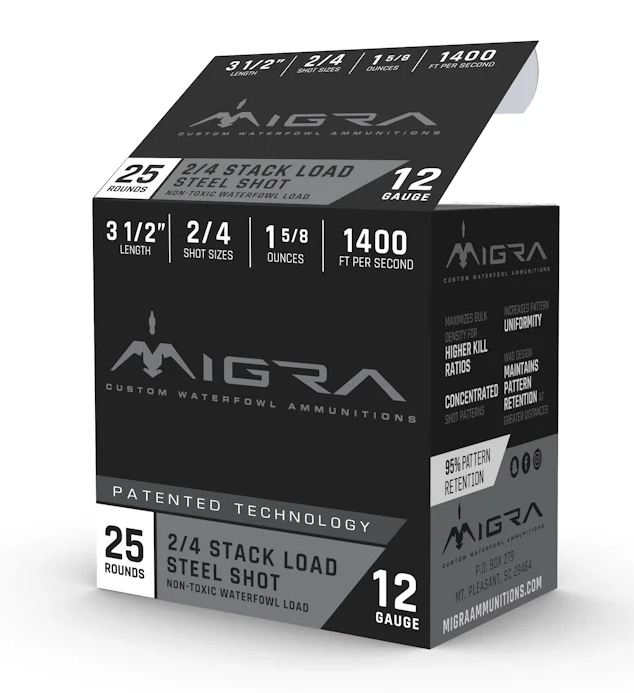 Migra Waterfowl 1,400 fps 12 Gauge 3-1/2" 1-5/ 8 oz #2 & 4 Stacked Load Steel Shot Shotgun Ammunition