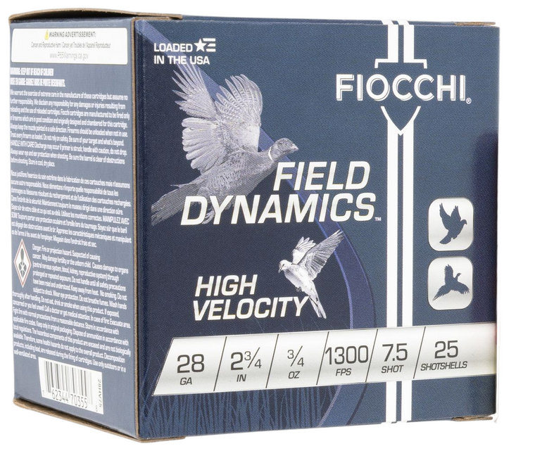 Fiocchi Field Dynamics 1,300 fps 28 Gauge 2-3/4" 3/4 oz. #7.5 Lead Shot Shotgun Ammunition