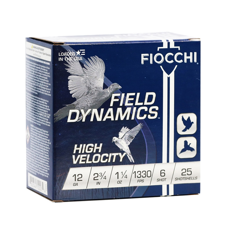Fiocchi Field Dynamics 1,330 fps 12 Gauge 2-3/4" 1-1/4 oz. #6 Lead Shot Shotgun Ammunition