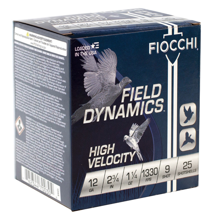 Fiocchi Field Dynamics, 12 Gauge 1-14 oz. #9 High Velocity Lead Shot, Shotgun Ammunition