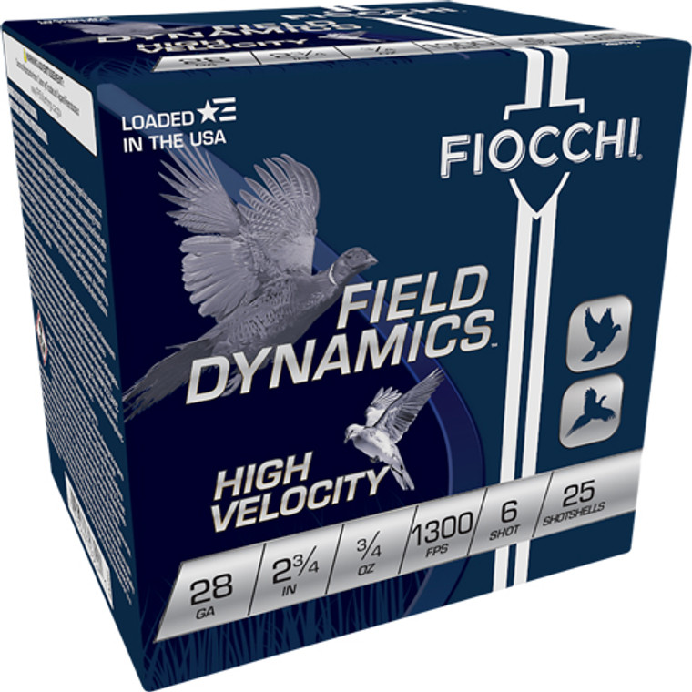 Fiocchi Field Dynamics 1,300 fps 28 Gauge 2-3/4" 3/4 oz #6 Lead Shot Shotgun Ammunition