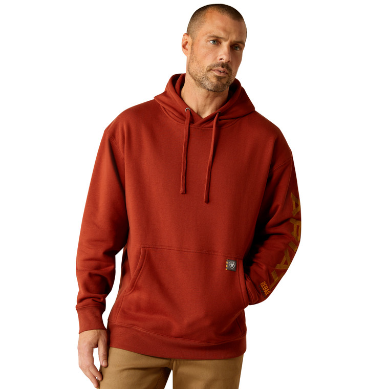 Men's Rebar Midweight Graphic Burnt Henna & Cumin Pullover Hoodie by Ariat