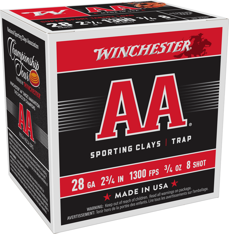 Winchester AA 1300fps 28ga 2-3/4" 3/4oz #8 Shot Shotgun Ammunition